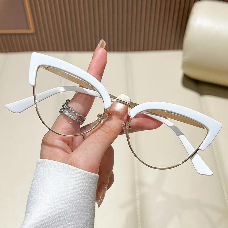 Fashion Metal Cat Eye Reading Glasses Women's Anti Blue Light High-definition Goggles Optical Prescription Eyeglasses 0 TO +4.0