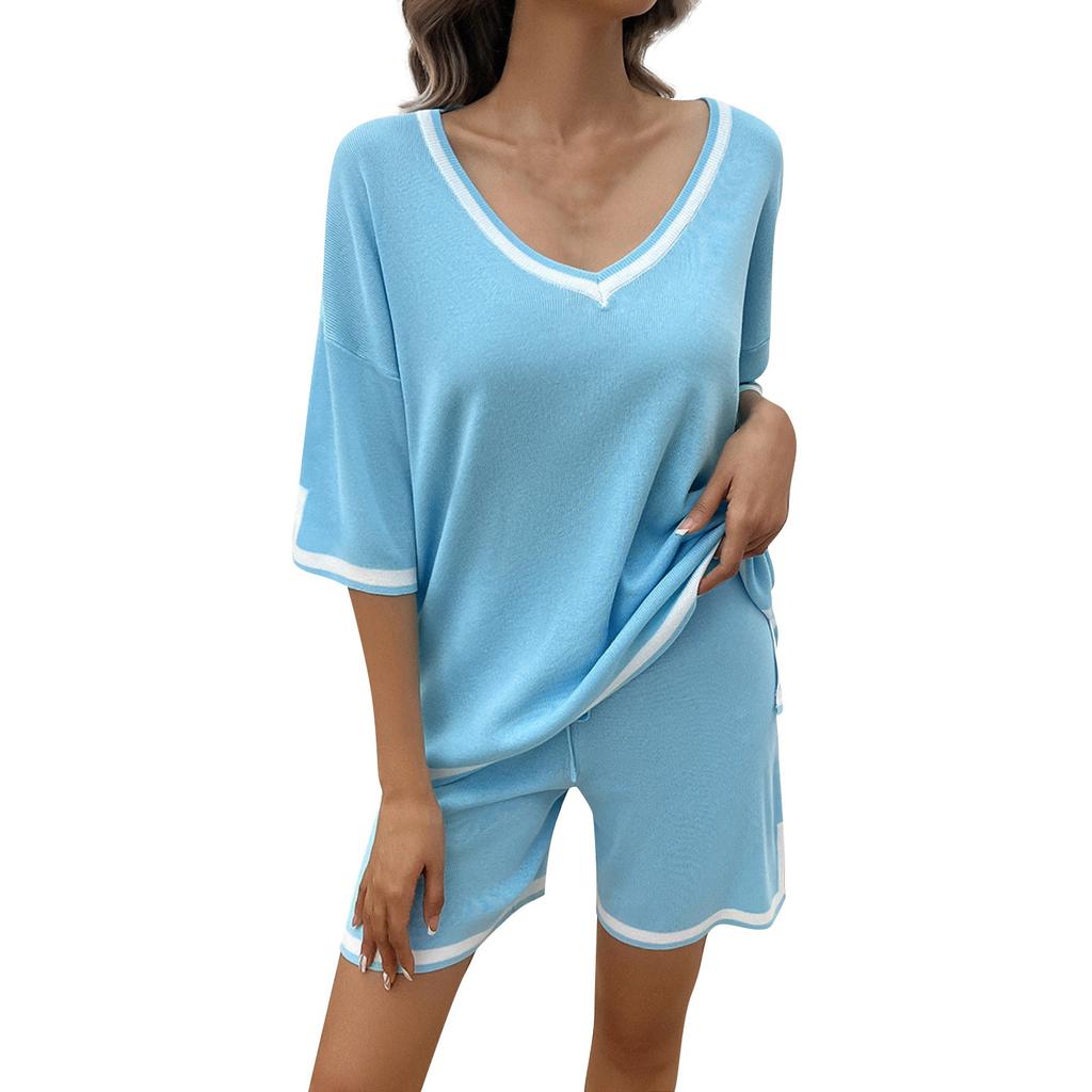 Женский вязаный свитер, короткие комплекты, комплект из 2 предметов, пуловер с v-образным вырезом, топы, широкие короткие комплекты, одинаковый комплект