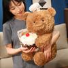 Cartoon Chef Bear Plush Toy Cute Birthday Cake Teddy Bear Soft Stuffed Baby Doll Boys Girls Sleep Pillow Birthday Christmas Gift