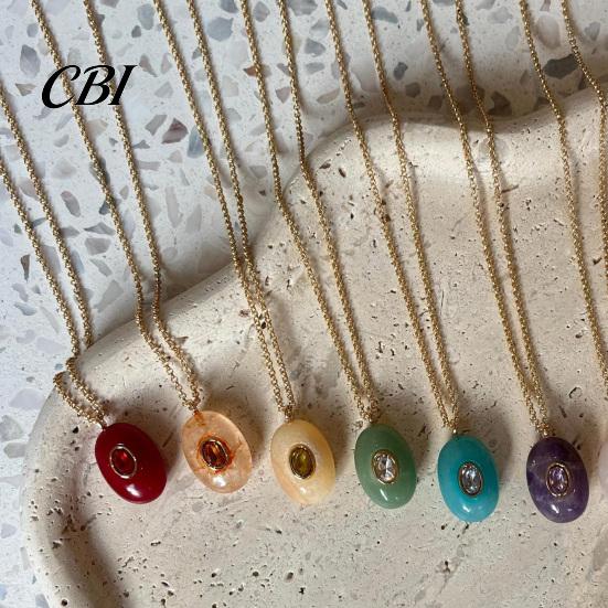 Fashionable Neckpiece Stone Pendant Necklace, Oval or Hexagonal Charm Geometric Exquisite Necklace Gift for Her Wife Girlfriend Charming
