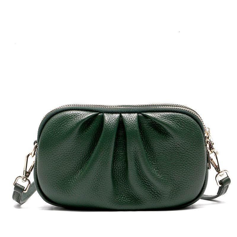 Кожаная женская сумка, высококлассная сумка для мобильного телефона, новый кошелек для мелочи из коровьей кожи первого слоя, трехслойная плиссированная наплечная сумка с молнией.