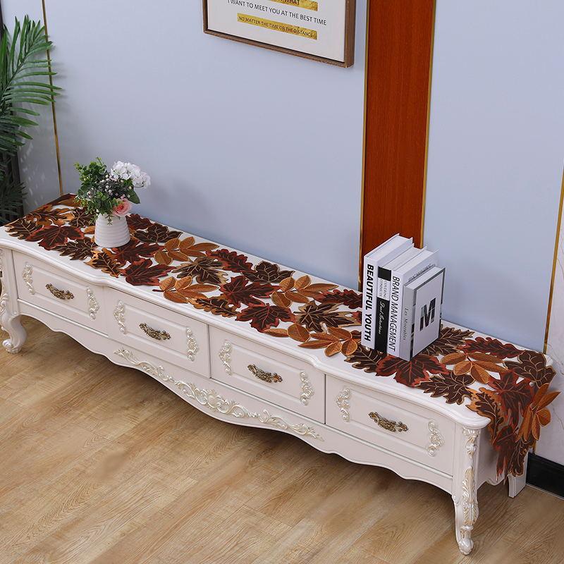 1 шт. Вышитая скатерть с осенним кленовым листом, ажурная, флокированная, с коричневым кленовым дизайном, в деревенском стиле, для фермерского дома, на День благодарения, урожай