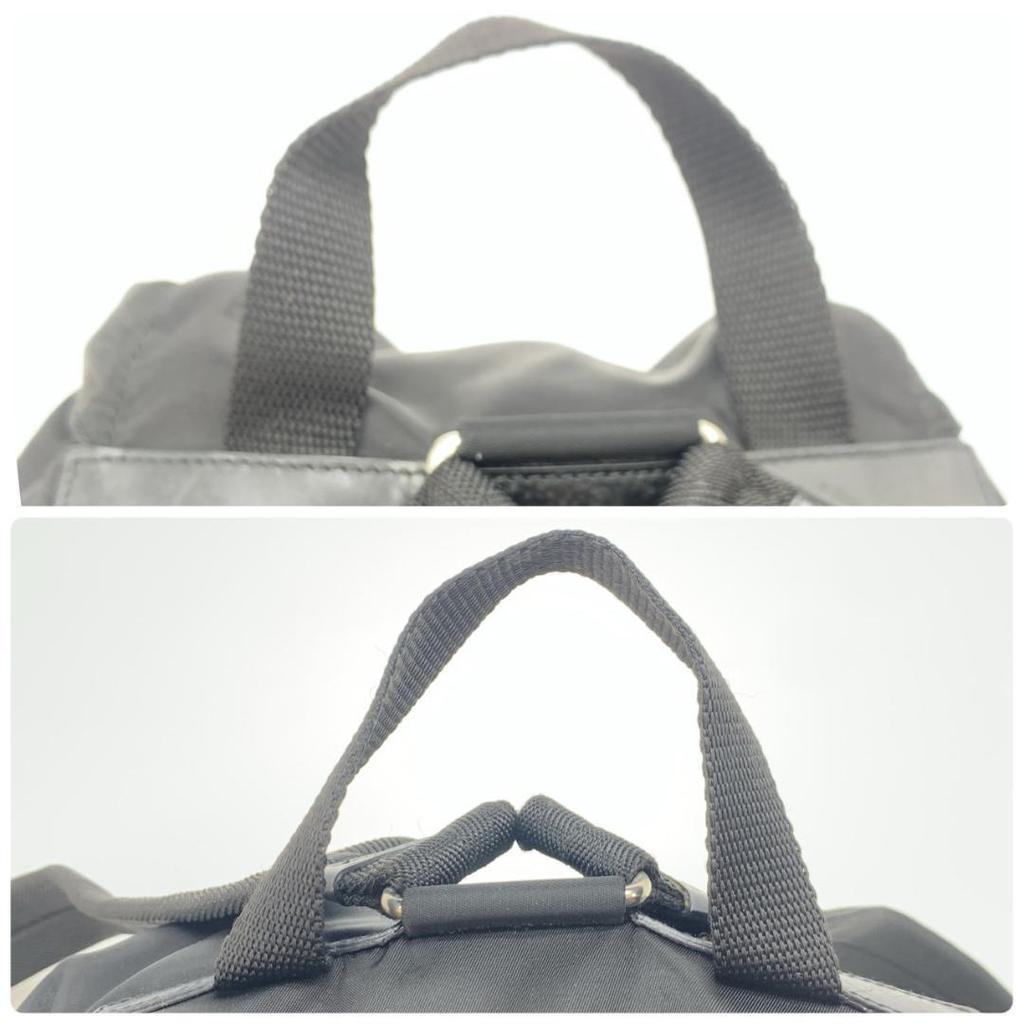 Prada Ткань Нейлон Рюкзак Рюкзак Daypack Кожа Черный Женский Треугольная Пластина с Логотипом