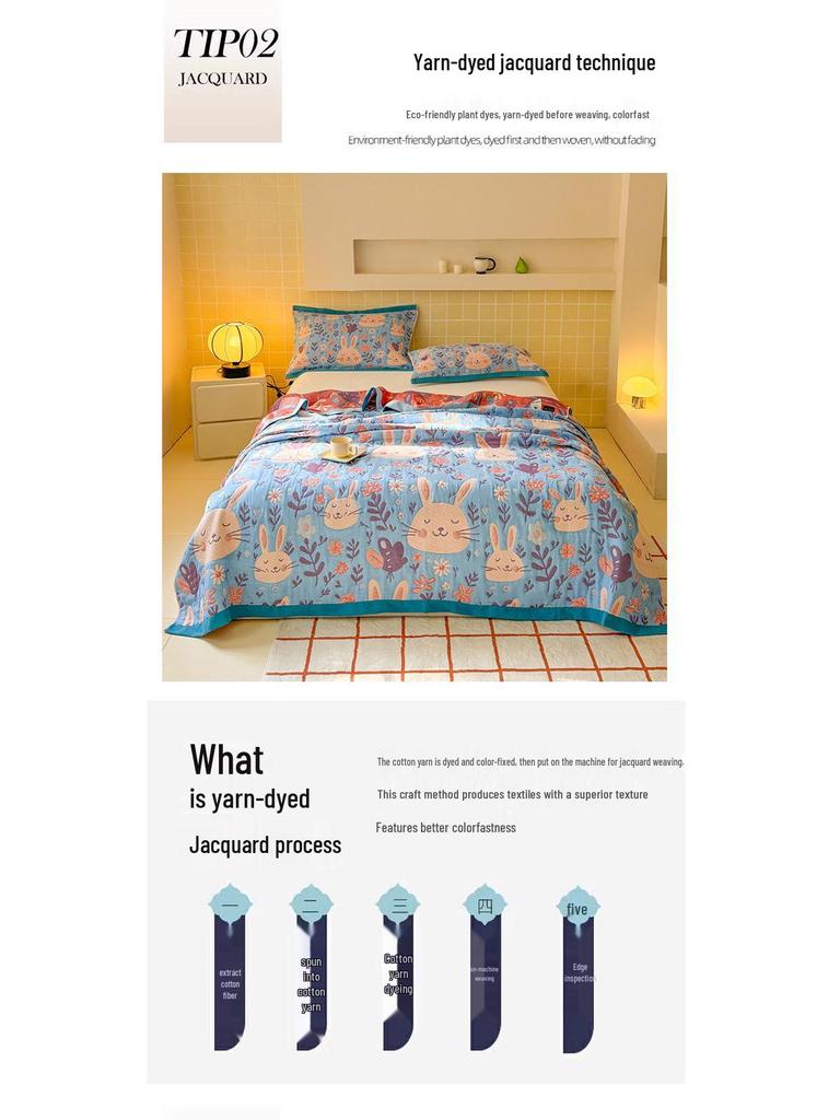 Трехслойное хлопковое марлевое одеяло - Универсальное для использования во время дневного сна в офисе, на диване, под кондиционером и в качестве летнего одеяла