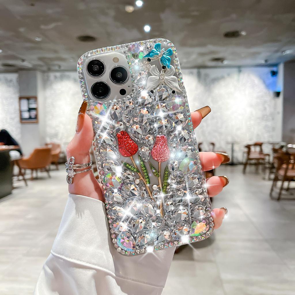 Tulip Diamond Is Suitable for Apple IPhone16ProMax Luxury Anti-fall 15ProMax All-inclusive 14 Mobile Phone Case