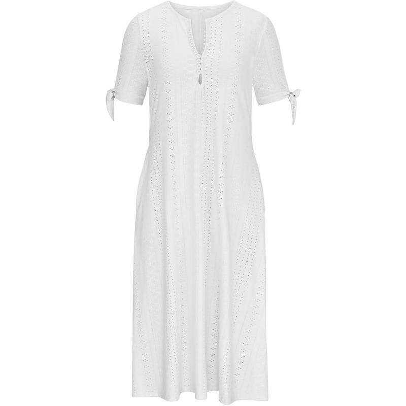 Женское однобортное перфорированное платье с V-образным вырезом