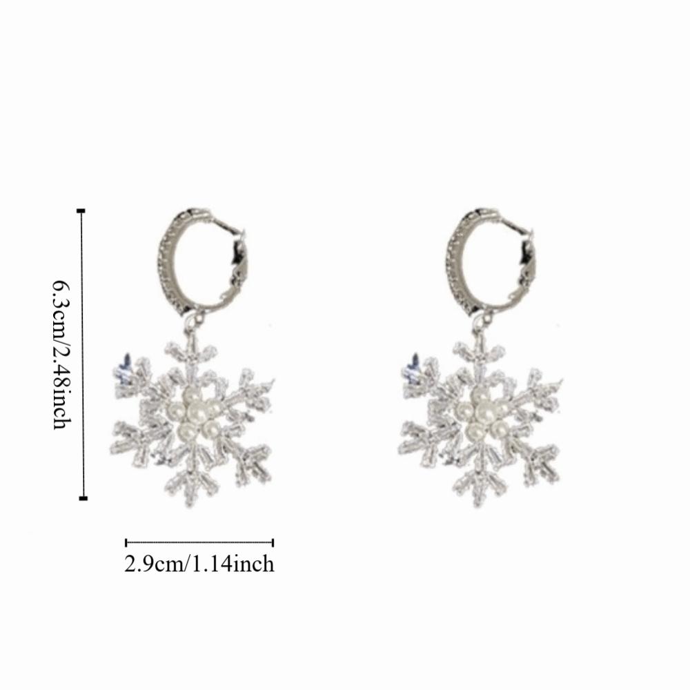 Imitating Pearls Crystal Snowflakes Earrings Silver Zircon Dangle Earrings Girl