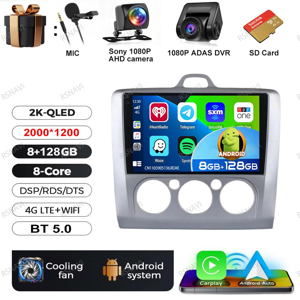 Android 16 Video Player For Ford Focus 2 Mk 2 2004 - 2011 Multimedia Car Radio Audio Auto 5G WIFI Carplay RDS BT Head Unit GPS