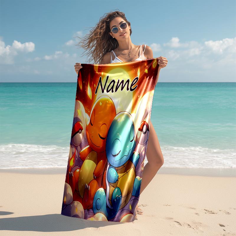 Personalized customized proof beach towel with Pokémon Charmander pattern - soft, absorbent,quick-drying,perfect swimming,camping&bathing