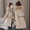 Parker New Women's Korean Style Mid-length Slim Cotton Coat Winter Plus Velvet Large Fur Collar Coat for Women