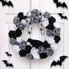Halloween Wreath Gothic Garlands Front Door Wreath with Black and White Rose Crow Decorative Wreath For Wall Decoration