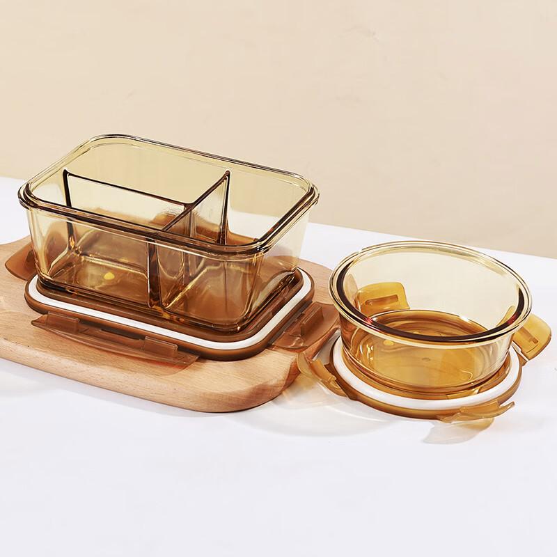 Heat-Resistant Glass Food Storage Containers, Microwave-Safe Lunch Boxes, Bento Boxes with 3 Compartments, 1020+700+400ml + Bag + Tableware
