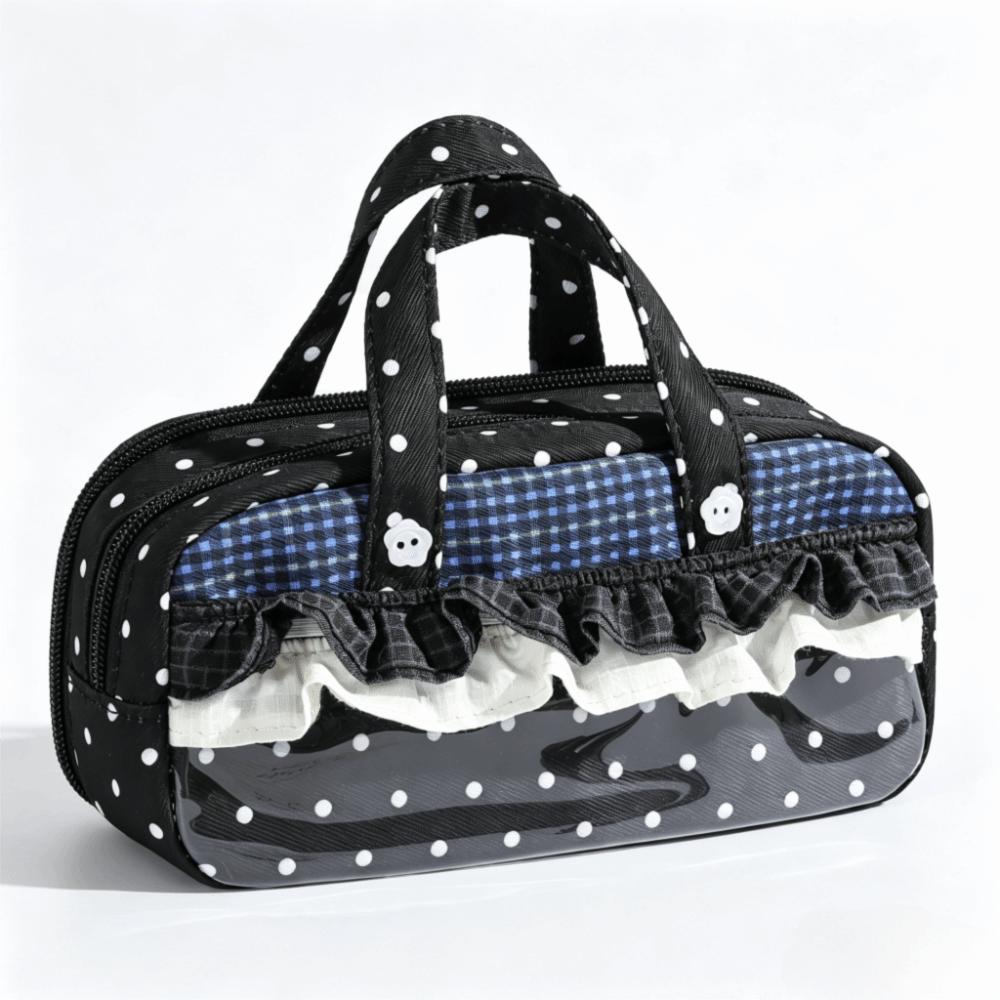 Plaid Polka Dot Lace Pencil Case Large Capacity Lace Stationery Bag Lace Pen Bag  Gift Giving