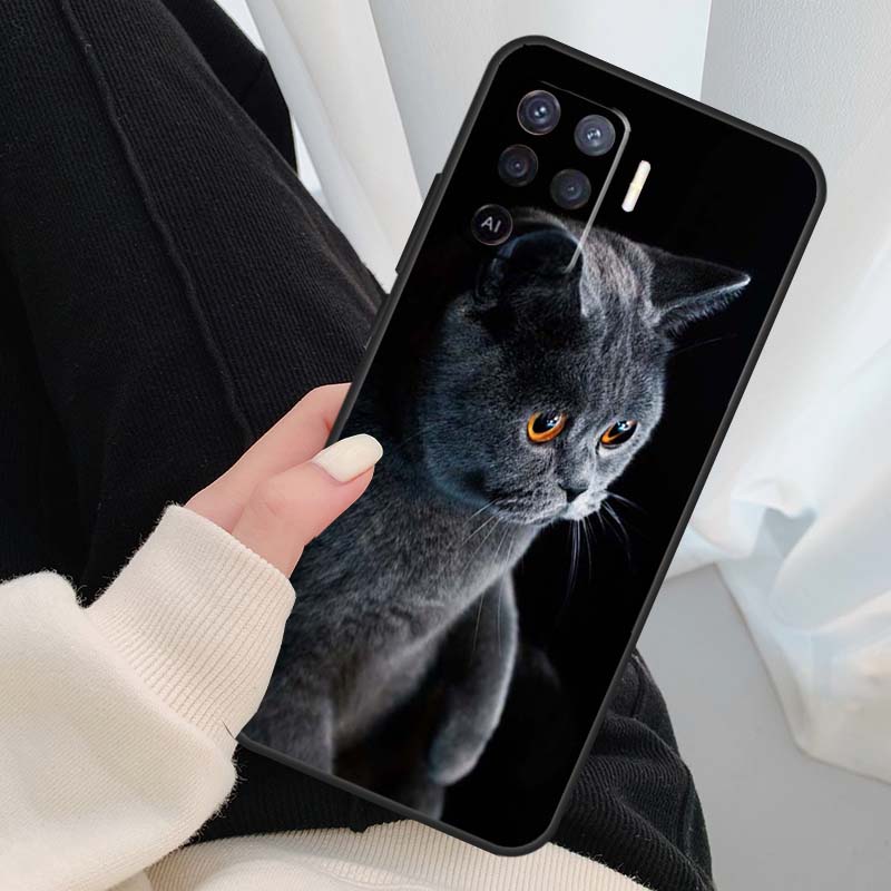 Серый Британский Короткошерстный Кот Чехол Для Oppo A54 A74 A94 A18 A57 A17 A77 A38 A58 A78 A98 A80 A60 A40 A96 A76 A16 A15 A5 Pro