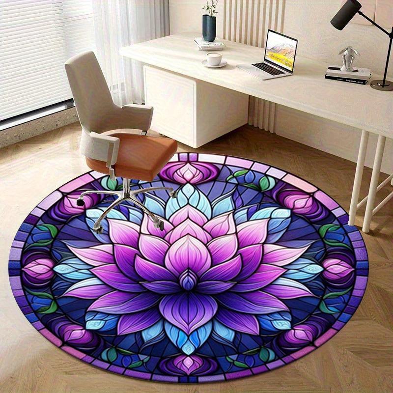 1pc Colorful Lotus Stained Glass Circular Rug - Home Decor, Office Round Mat, Outdoor Gift ItemRA1521