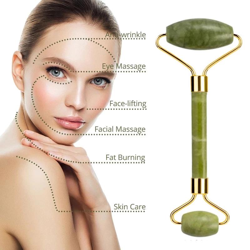 Natural Green Jade Roller Gua Sha Set Scraping Facial Massage Lifting Anti-Wrinkle Gouache Scraper Jade Massager Skin Care Tools