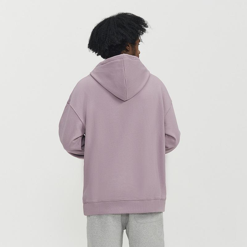 Men's Heavyweight Hoodie 380g French Terry Solid Color American Retro Loose Fit Streetwear Pullover