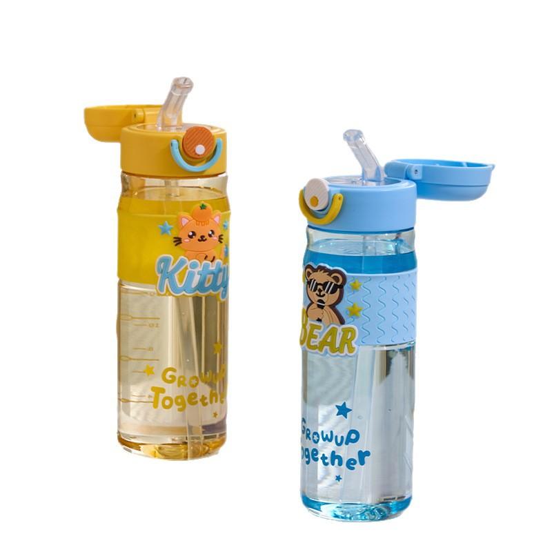 Water bottle cartoon new summer high value straw water cup boys and girls students outdoor portable children cute plastic cup