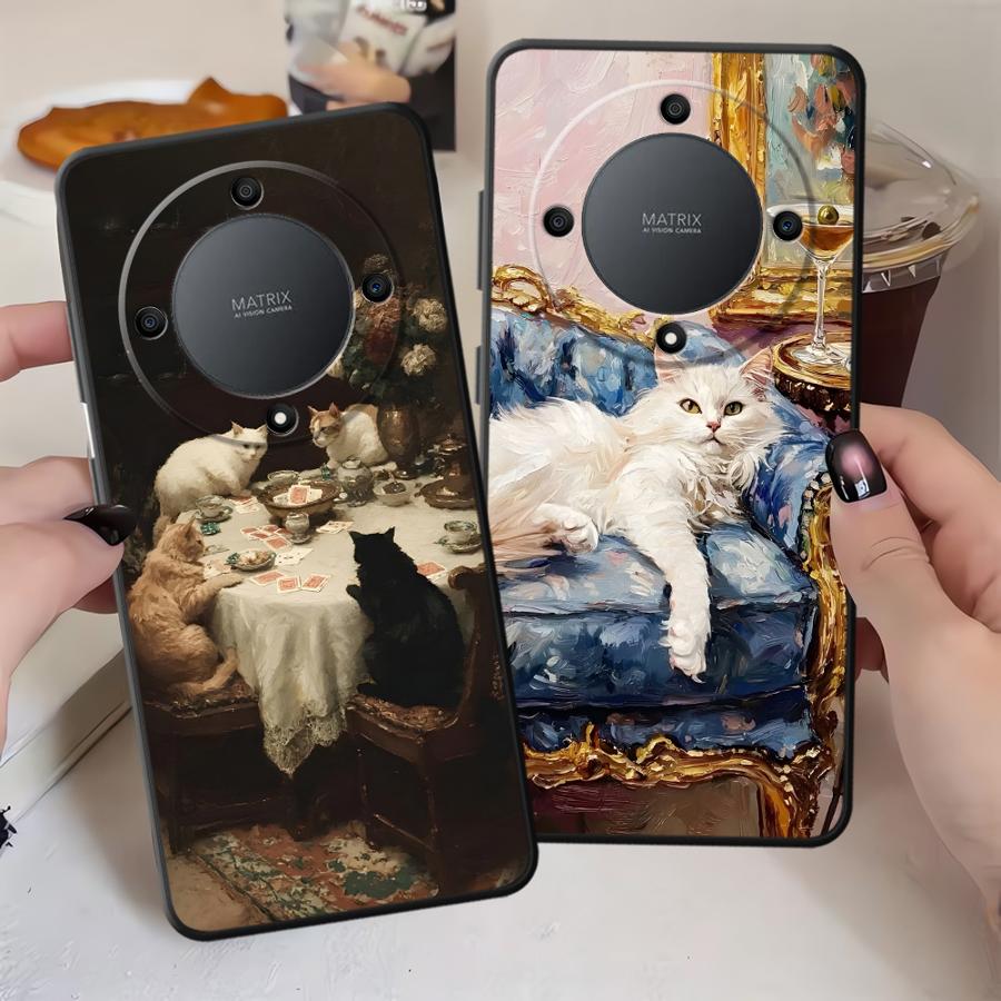 Чехол для Honor 200 400 Lite 8X X5b X8 X6 70 X9a X7 Magic5Lite 90 Funda Чехол для телефона Мультяшный Масляная живопись Кот