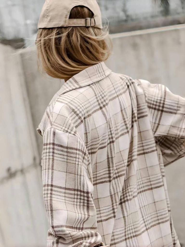 Повседневная клетчатая куртка-рубашка с капюшоном в стиле кросс-бордер - Осень/Зима, Съемный капюшон, Застежка на пуговицах, Свободный крой с карманом.