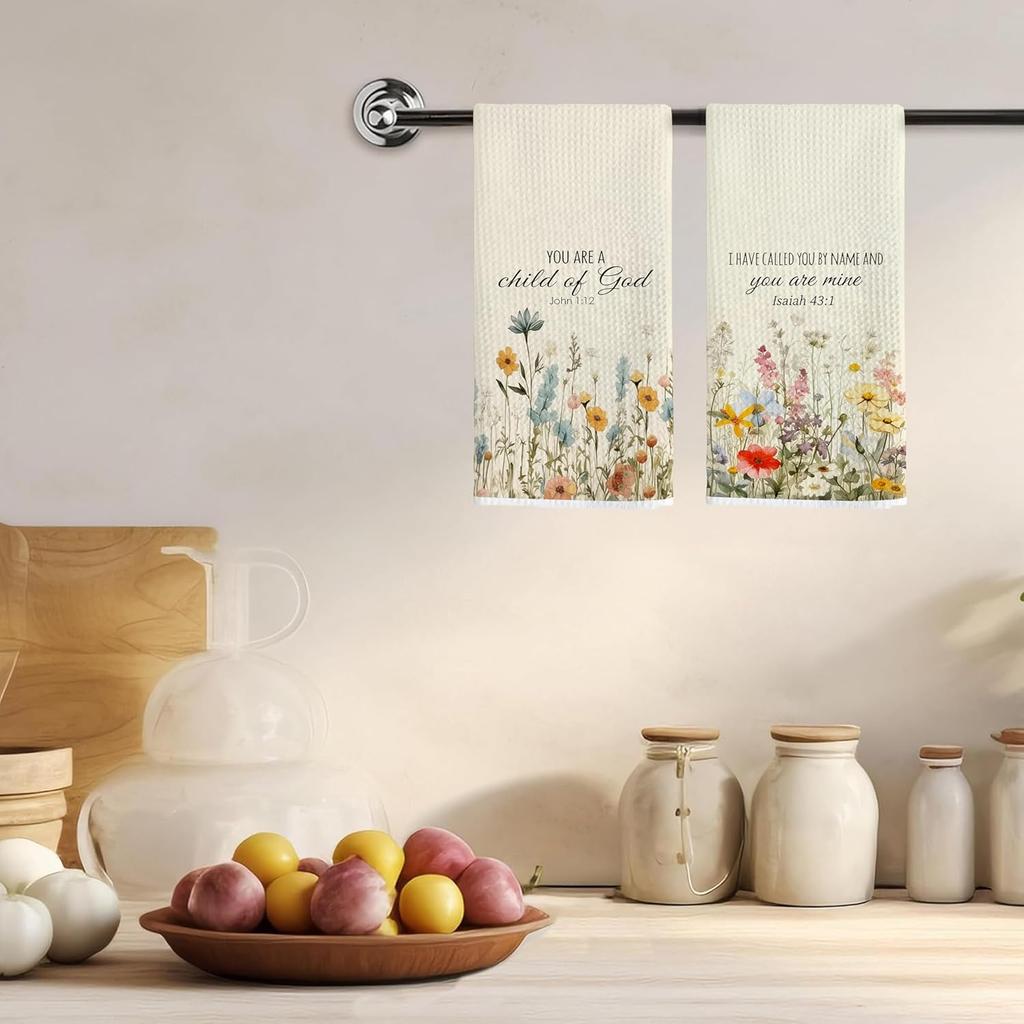 Vintage Floral Christian Kitchen Towels, Christian Gifts for Women, pirational Wildflower Bible Verse Decorative Hand Towels for Bathroom, Religious