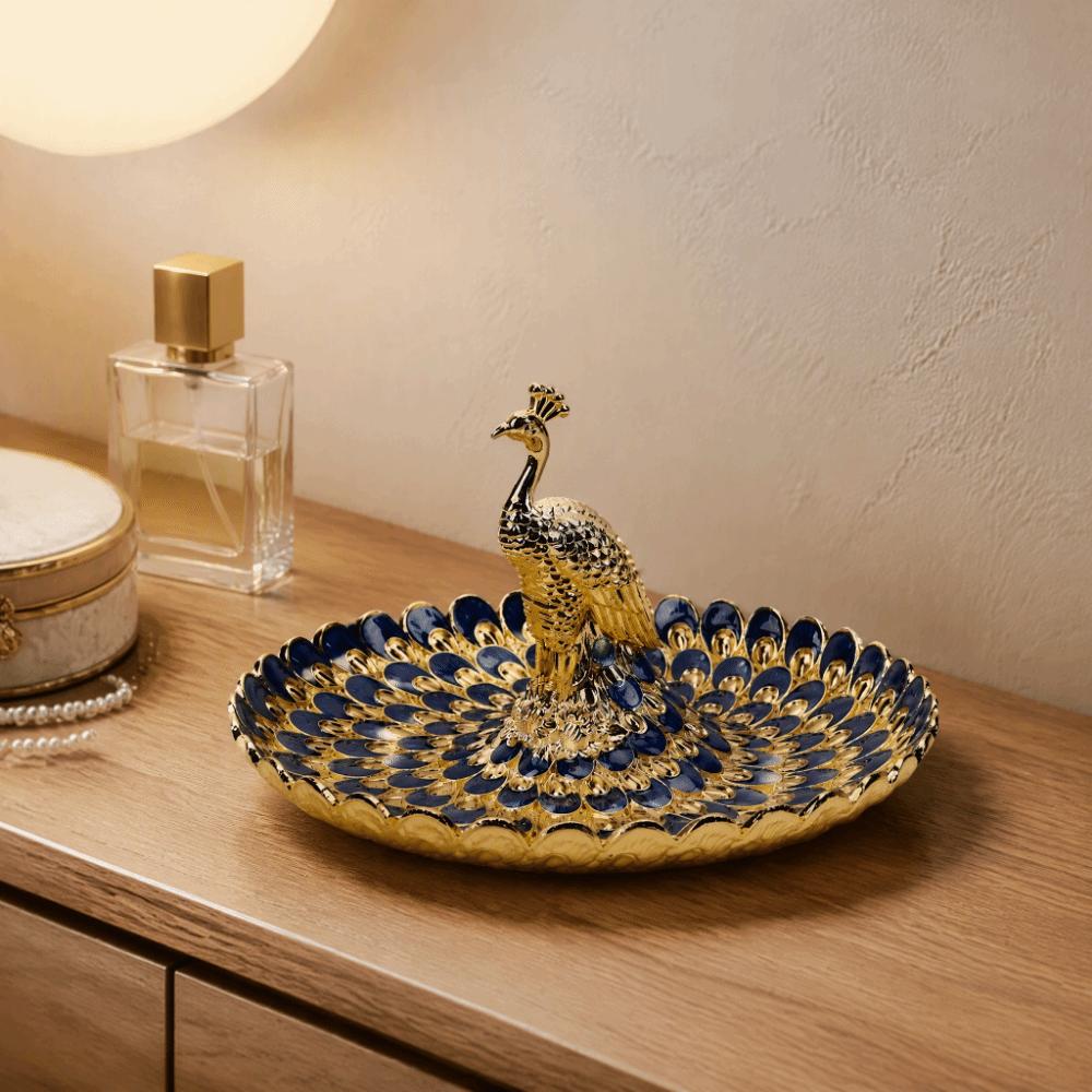 Golden Blue Color Serving Tray Metal Material Snack Serving Plate Buffet Bar Table Decor