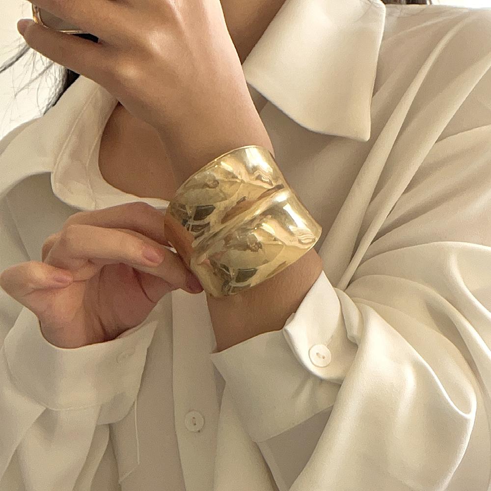 French Retro Irregular Convex Wide Edge Open Couple Bracelet Fashion Punk Delicate Bracelet Women Jewelry Accessories