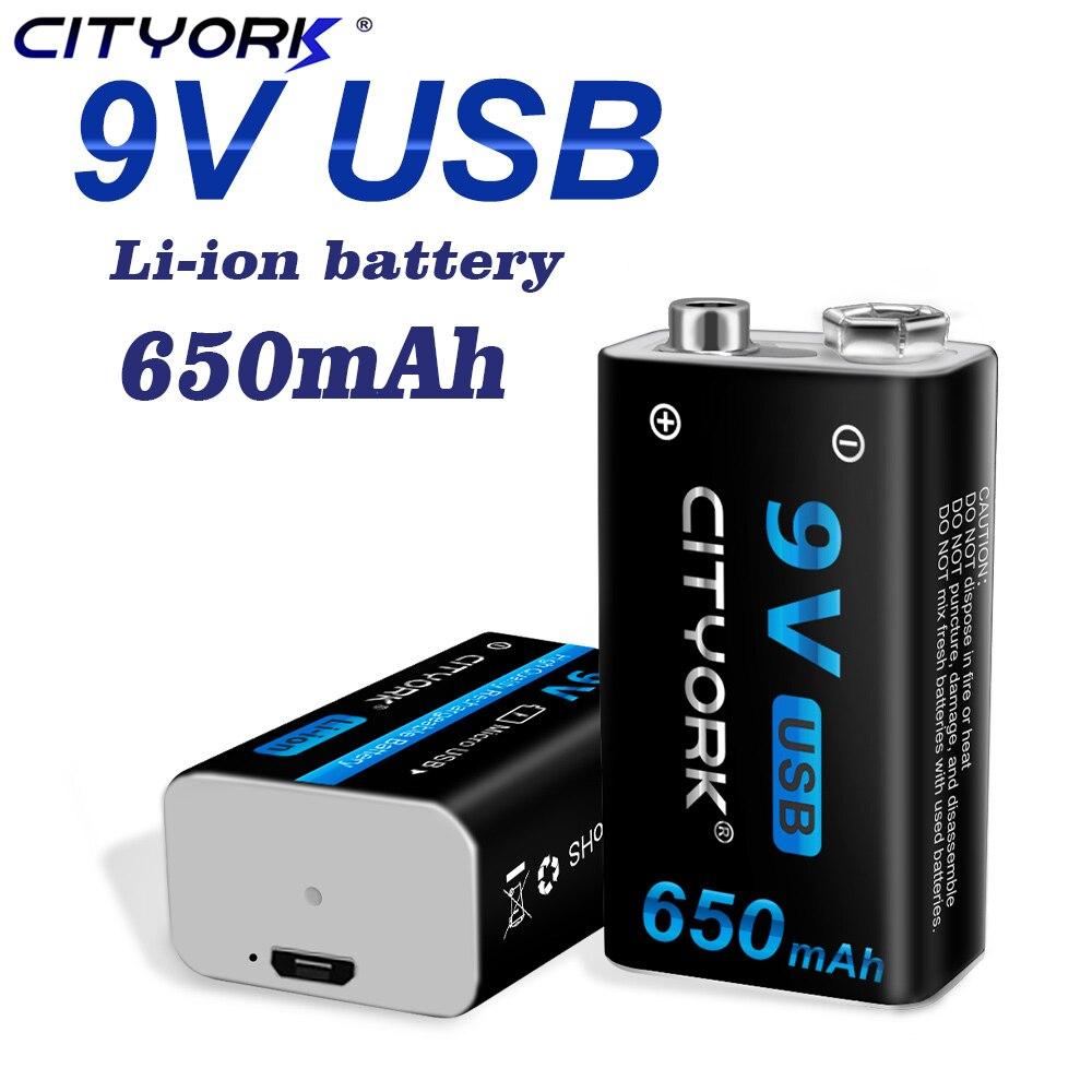 CITYORK 9 В 650 мАч литий-ионная аккумуляторная батарея Micro USB 9 В 6F22 9 В литиевая батарея для мультиметра, микрофона, игрушки