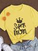 Leopard Crown Super Mom Print Women T Shirt Short Sleeve O Neck Loose Women Tshirt Ladies Tee Shirt Tops Camisetas Mujer