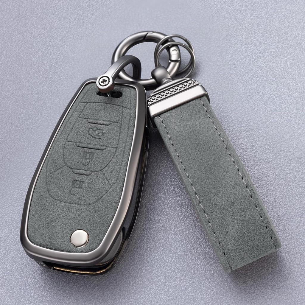 YO&YOYE Compatible With Chevy Key Fob Cover With Keychain Leather Key Case Protector For Chevrolet Equinox Camaro Cruze Malibu Sonic Smart Key (Grey)