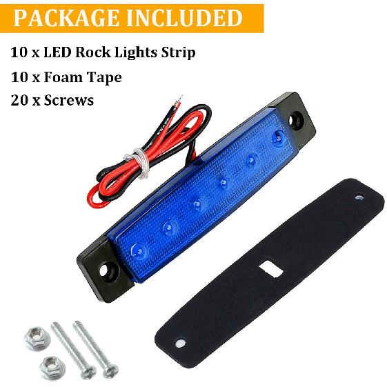 PSEQT 10 Pcs LED Rock Strip Lights Car Exterior Underglow Wheel Fender Well Lighting Kits Waterproof For Golf Cart Wrangler Offroad Truck RV UTV ATV