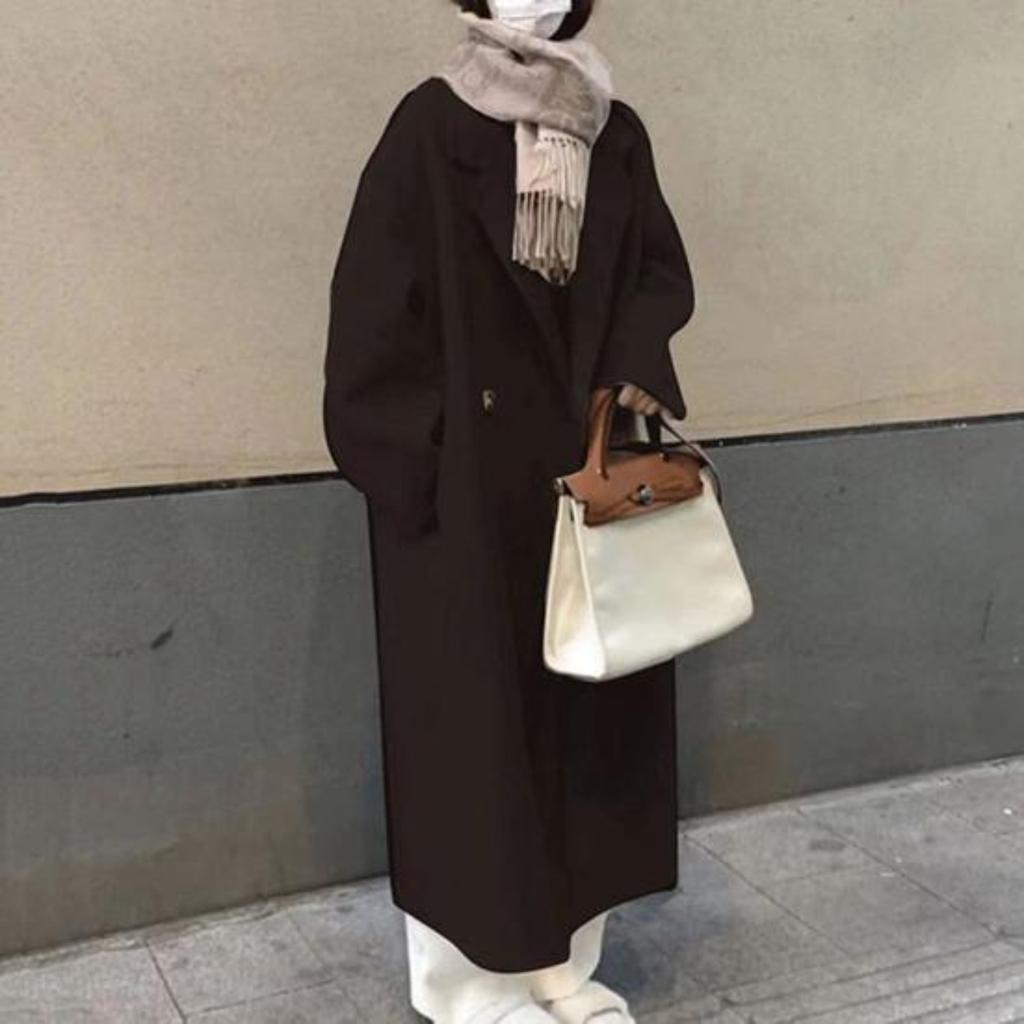 Женское осенне-зимнее пальто со свободными лацканами, утолщенное ветрозащитное, теплое, мягкое, двубортное, однотонное, с карманами, с длинным рукавом, женский плащ средней длины