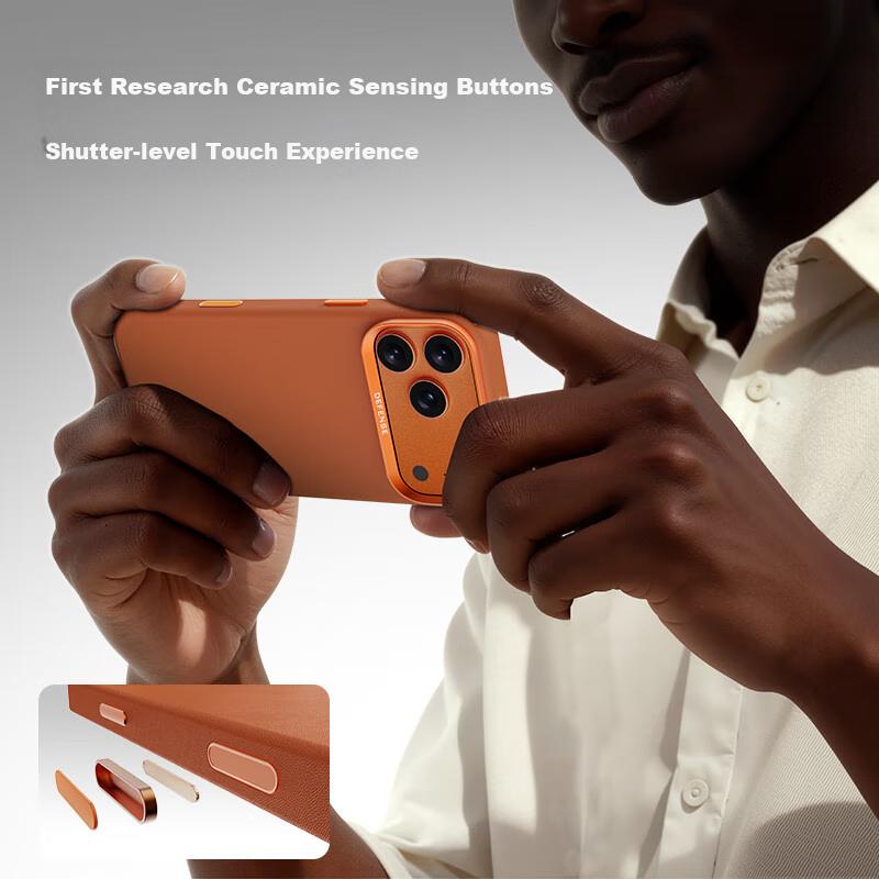 DEFENSE Ceramic Camera Button Leather Case for 17 Pro, Slim Anti-drop iPhone 17 Pro with Magnetic Absorption, Sweat-proof Full Coverage - Star Orange