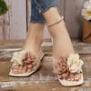 Slippers Women's 2025 Summer Outer Wear Fashionable Flat Bottom Non-slip One-word Drag Large Size Foreign Trade Flowers Women's Cool Slippers