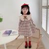 Милое клетчатое платье с плюшевым мишкой для девочек 2024: Длинный рукав с оборками для весны и осени