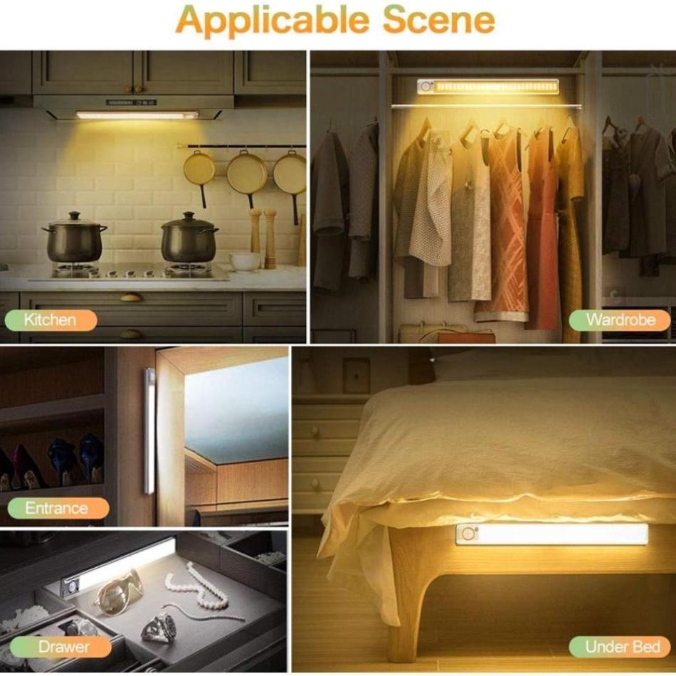 Новый беспроводной светильник под шкафом, светодиодный датчик движения, лампа для шкафа, 80/120/160 светодиодов, перезаряжаемая от USB, для кухни, спальни, шкафа