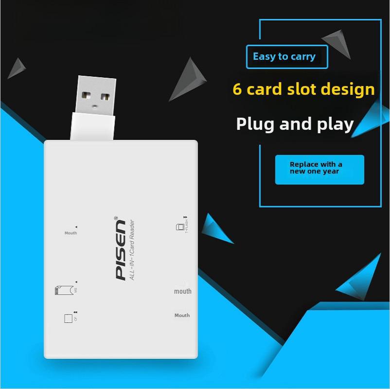 PISEN Multi-Card Reader: Mini Mobile, TF, CF, SD, MS, USB 2.0 for Phones & Cameras