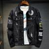 Men Ripped Patches Denim Jacket Streetwear Distressed Cotton Coat Embroidery Patchwork Outerwear