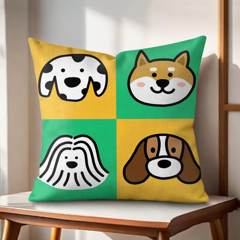 Cartoon Simple Cute Dog Cushion Cover Natural Linen Organic Fabric DoubleSided Printing Couch Pillow Covers Home Decor