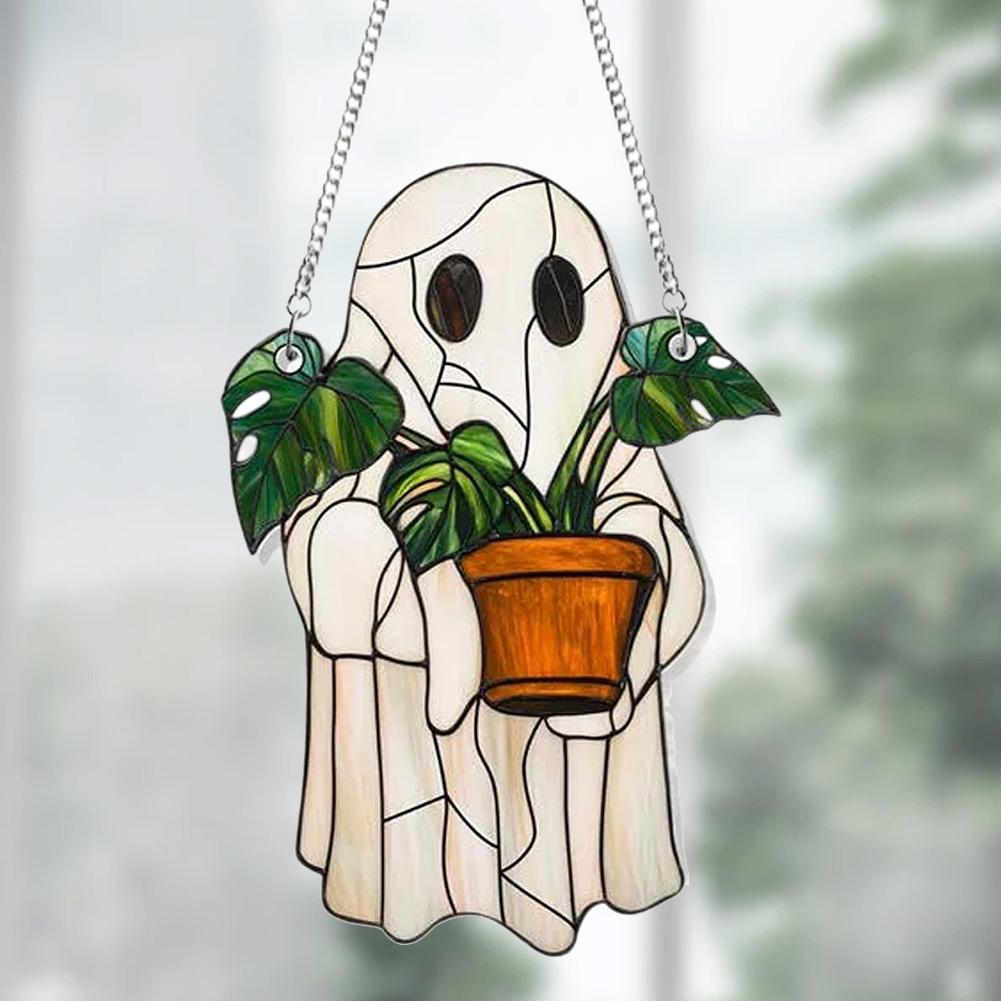 Ghost Sun Catcher Acrylic 2D Flat Halloween Tree Ornaments Cute Ghost Suncatcher for Window Decor Indoor Outdoor Holiday Crafts
