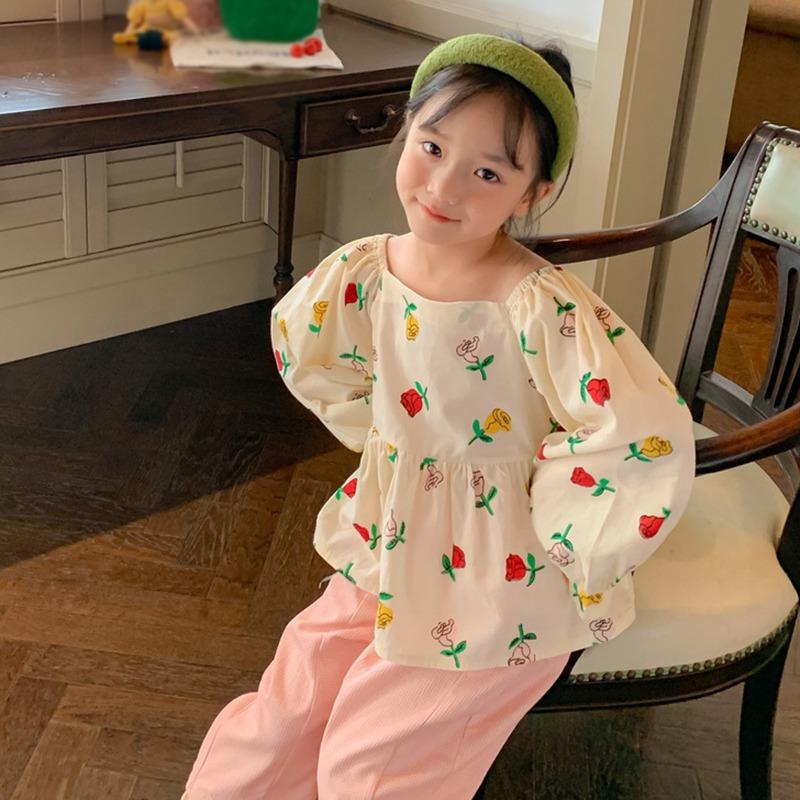 Детская рубашка с квадратным вырезом и длинными рукавами для девочек, базовый топ с пышными рукавами и пуловером