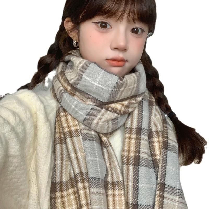 Japanese JK College style plaid scarf women's winter senior sense Korean version versatile student couple winter warm scarf