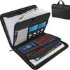 Fireproof Accordion File Folder with 13 Pockets, Zipper, and Label Cards - Black.