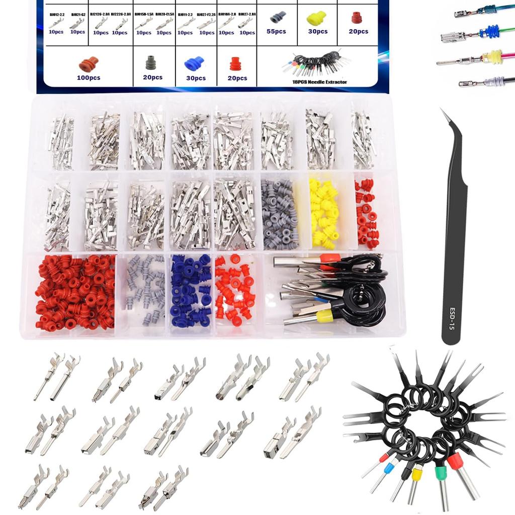 535PCS 26Type Pin Connectors Kit,Car Electrical Wire P 1/1.5/1.8/2.2/2.8/3.5mm Automotive Pin Connectors Kit Wire Removal Non-ulated Plug Male Female