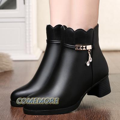 Женские кожаные ботильоны из искусственной кожи, повседневные, осень-зима, толстые, элегантные, женские туфли на каблуке, трендовые, на платформе, ботильоны, обувь, корейская мода