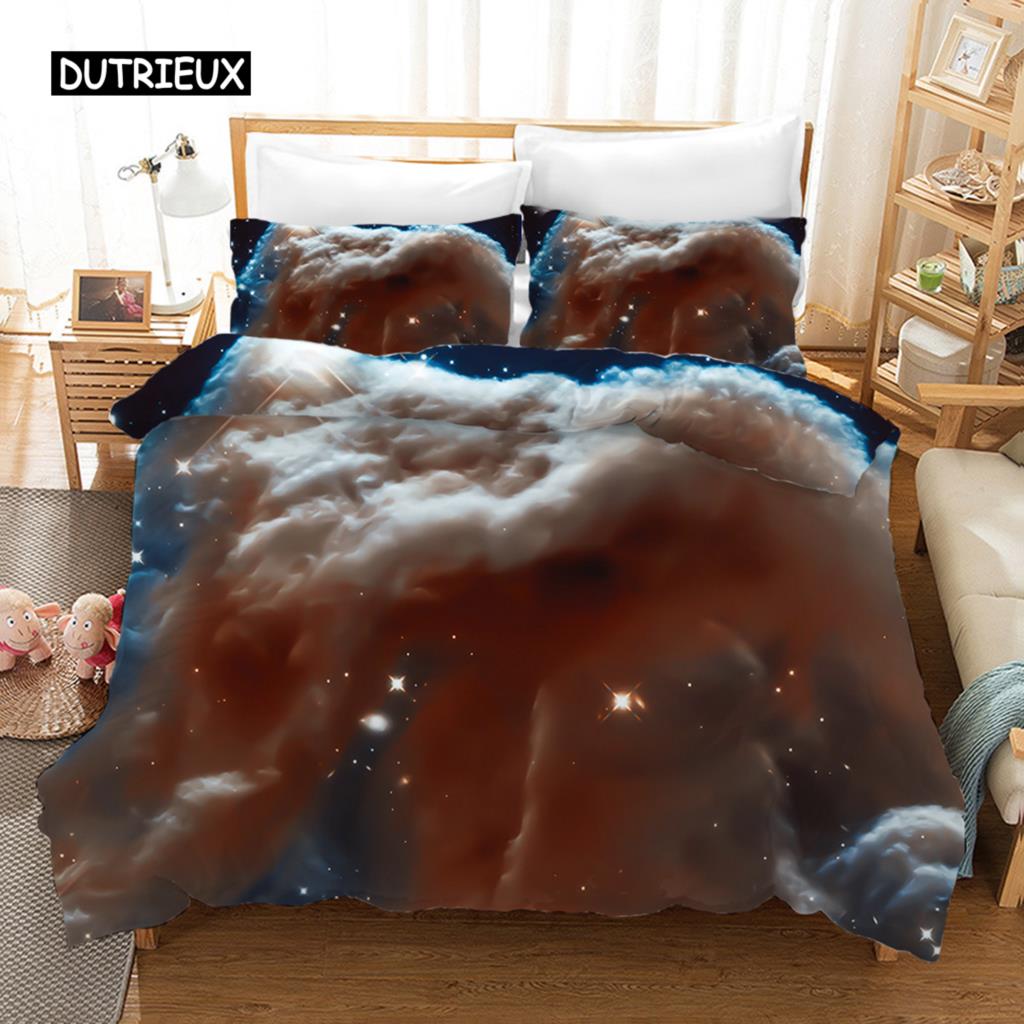 Комплект постельного белья Starry Sky Blue Orange Galaxy Starry Sky Theme Twin Комплект постельного белья из микрофибры Double Queen King Size Покрывало для пододеяльника