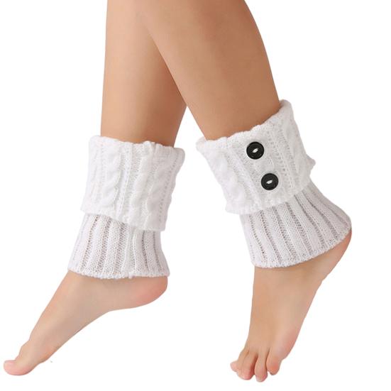 1 Pair Winter Ankle Covers Knitted Anti-slip Solid Color Button Decor Elastic Twisted Texture JK Cosplay Performance Daily Wear Sports Leg Warmers