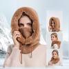 Winter Women Beanie Hat Balaclava Knitted Cap Hooded Face Mask Fluff Keep Warm Neck Scarf Hooded Hat Balaclava Mask Bonnet Cap