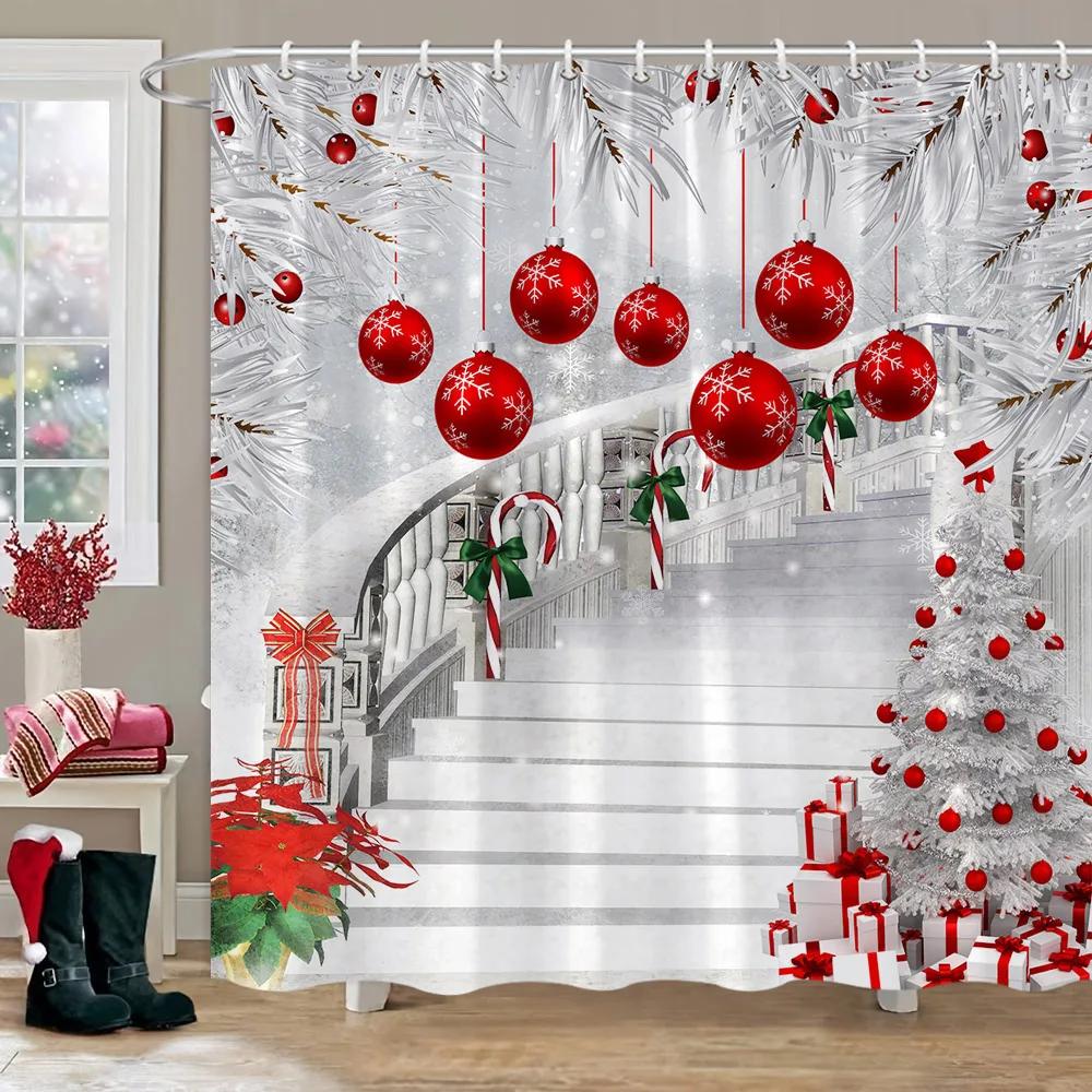 Рождественский подарок Тема Душевые занавески Снеговик Рождественская елка Талисман Шар С Новым годом Моющиеся Главная Ванная Занавеска Декор для ванной комнаты