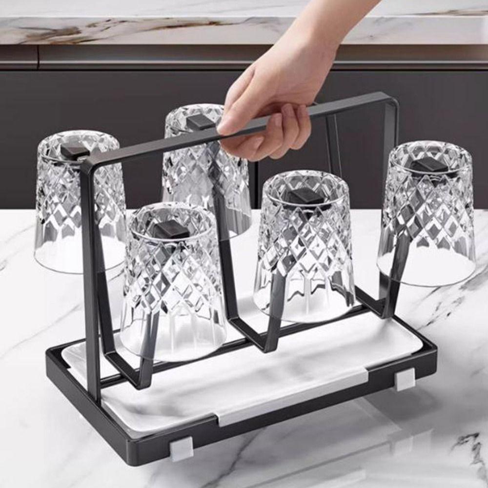 Stainless Steel Glass Cup Stand Space Saving Bottle Drainer Stand Tea Cup Storage Shelf Countertop